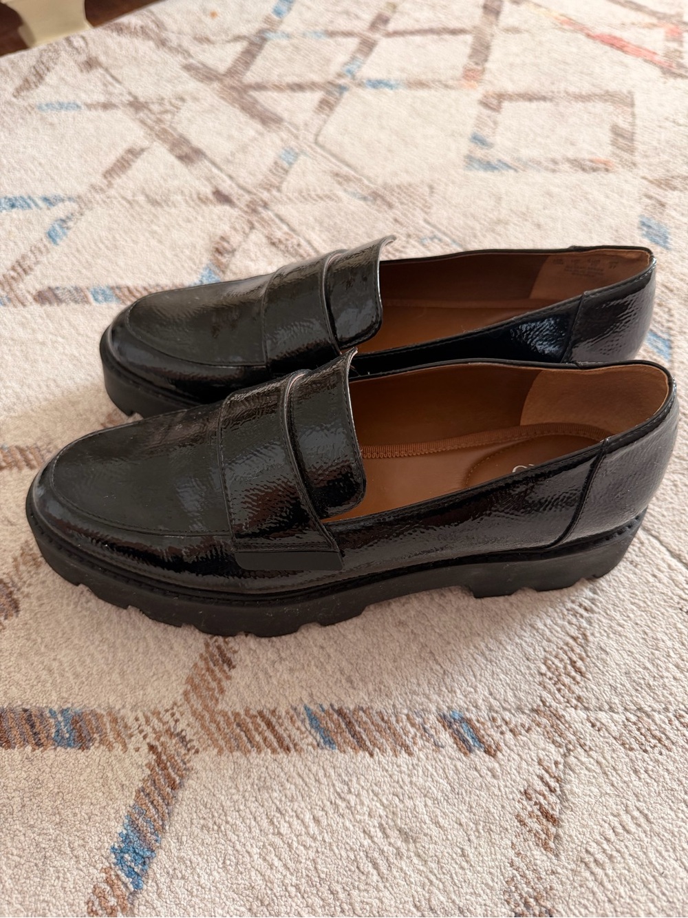 Franco Sarto Black Patent Leather Lug Sole Loafers
